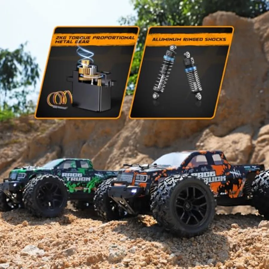1:18 Scale RC Monster Truck for Off-Road Use, ABS Plastic Body in Red, 36km/h Speed Waterproof Design with Dual Batteries, Idea