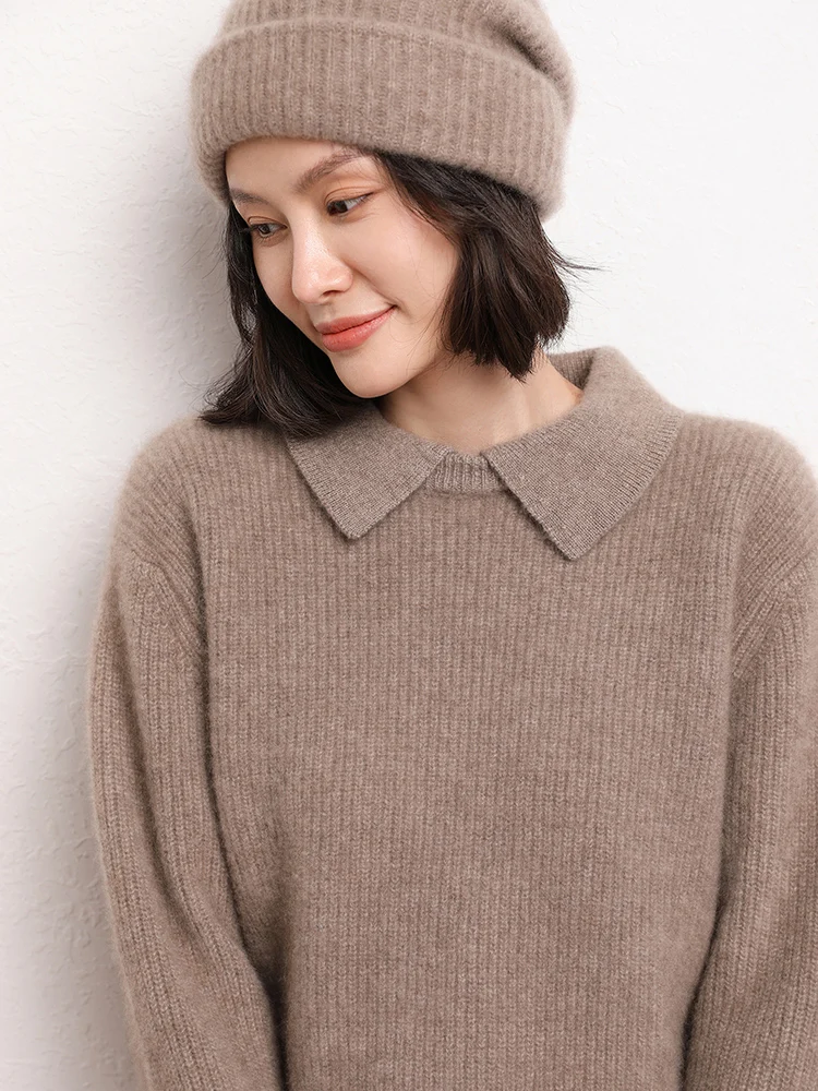 

Women 100% Cashmere Pullover Sweater Clothes Autumn Winter Sweater Warm Knitwear Turn-Down Polo Collar Ladies Casual Sweater Top