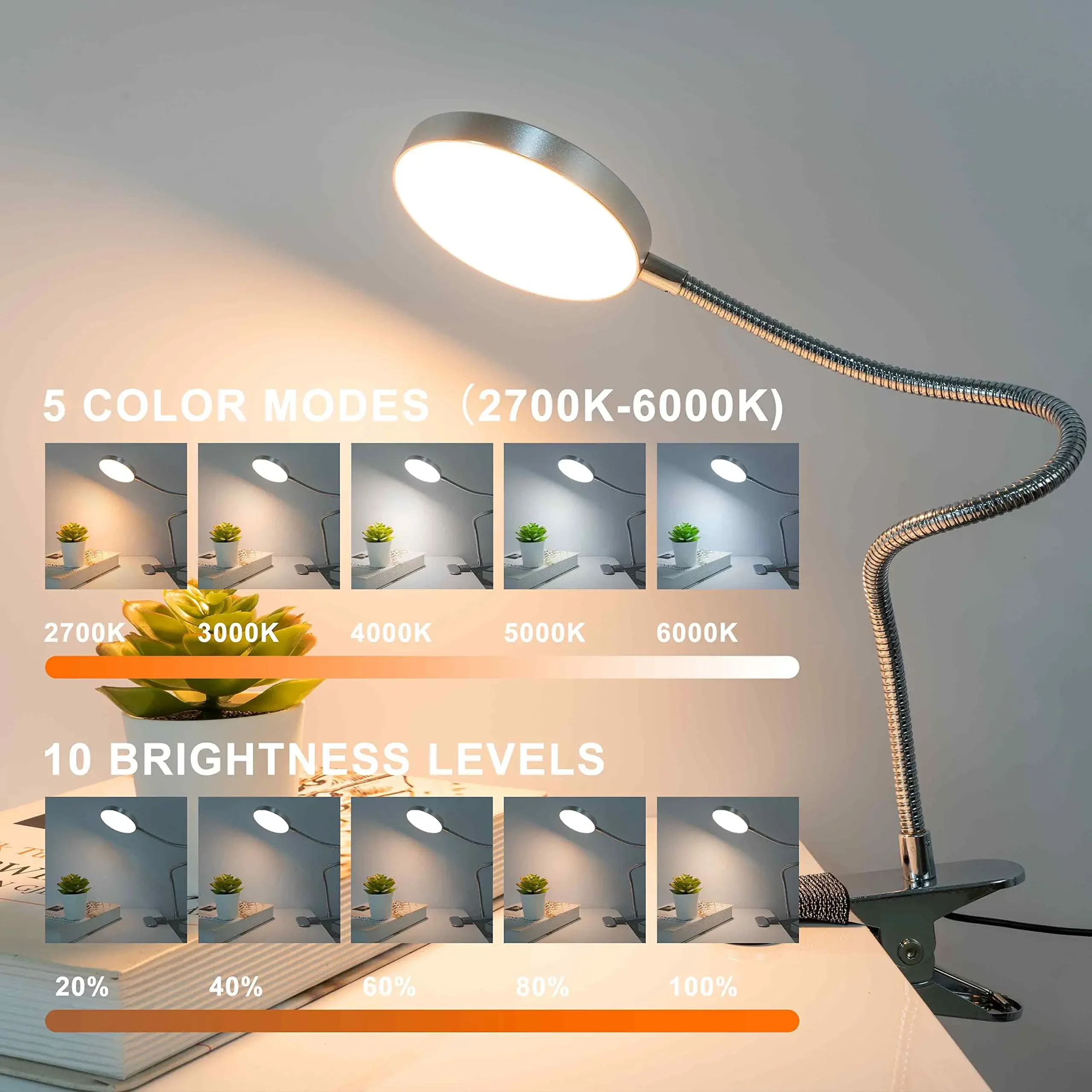 4.7-inch solid core circular book lightUSB Rechargeable Reading Light Warm Cool White Daylight Portable Flexible