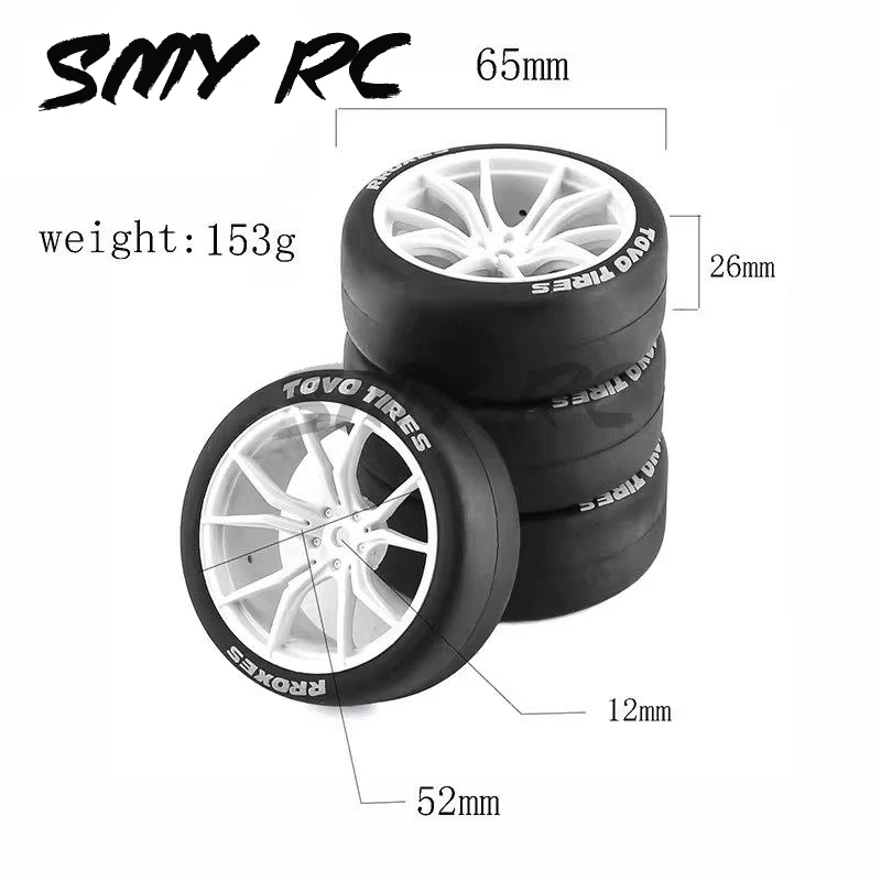 4pcs 65mm Rubber Tire Wheel Tyre 12mm Hex for Tamiya TT01 TT01E TT02 TT02B XV01 TA06 PTG-2 1/10 RC Racing Car Upgrades Parts