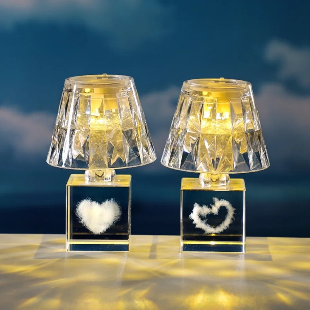 Creative LED Modern Crystal Table Lamp Acrylic Transparent Crystal Diamond Desk Lamp Love Romantic Bedside Night Light Bar