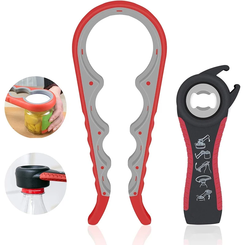 LMETJMA Jar Opener for Weak Hands 5 in 1 Multi Function Can Opener Bottle Opener Kit with Non Slip Silicone Handle JT175