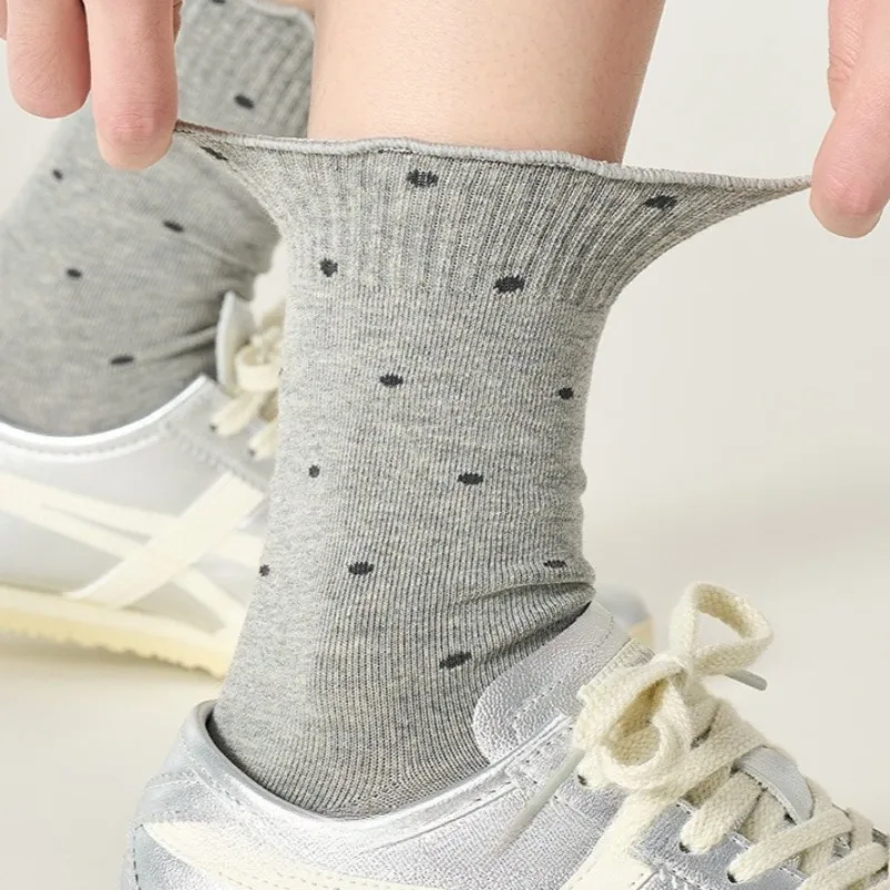 8 paires de chaussettes à pois pour femmes, automne-hiver, en coton, Coquette de café, chaussettes chaudes décontractées pour filles, bonneterie de haute qualité, 2025