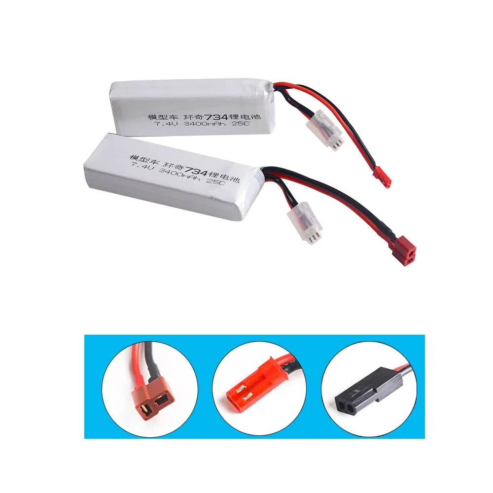 7.4 V 3400MAH 25C 2S rechargeable Lipo Battery For HuanQi 734A/SUBO BG1513 1:16 Rc Car Truck 734A BG1513 Quadcopter Boat Toys