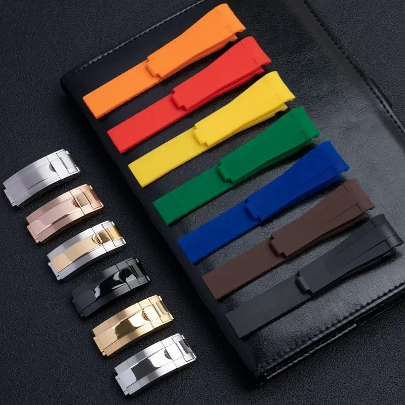 Мягкий красочный ремешок для часов 20 мм для Rolex, Daytona Submariner GMT, изогнутый конец с нержавеющей складной пряжкой, водонепроницаемый ремешок