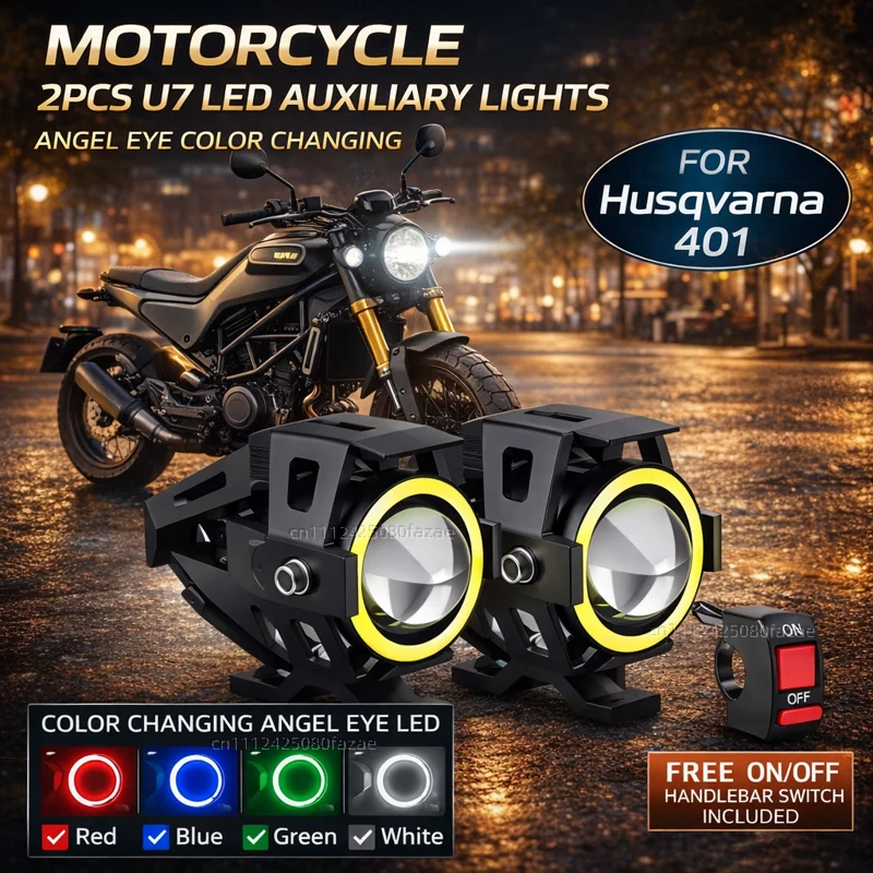 

Waterproof Motorcycle LED Headlight 3000LMW U7 Motorbike LED Driving Fog Spot Light with Switch For Husqvarna Svartpilen 401