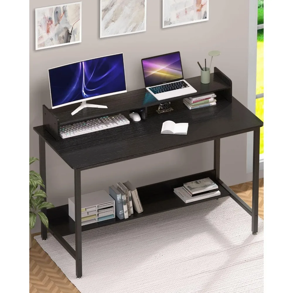 WOODYNLUX Computer Desk with Shelves, 43 Inch Gaming Writing Desk, Study PC Table Workstation with Storage