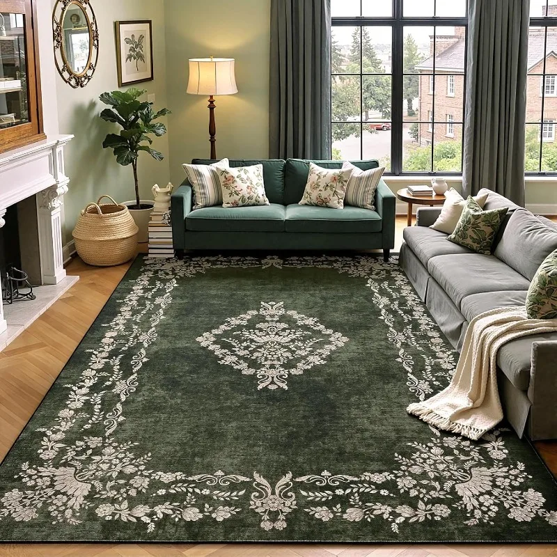 Luxury Retro Living Room Carpet Machine Washable Non-slip Soft Coffee Table Floor Mat Vintage Abstract Bedroom Bedside Rug 러그