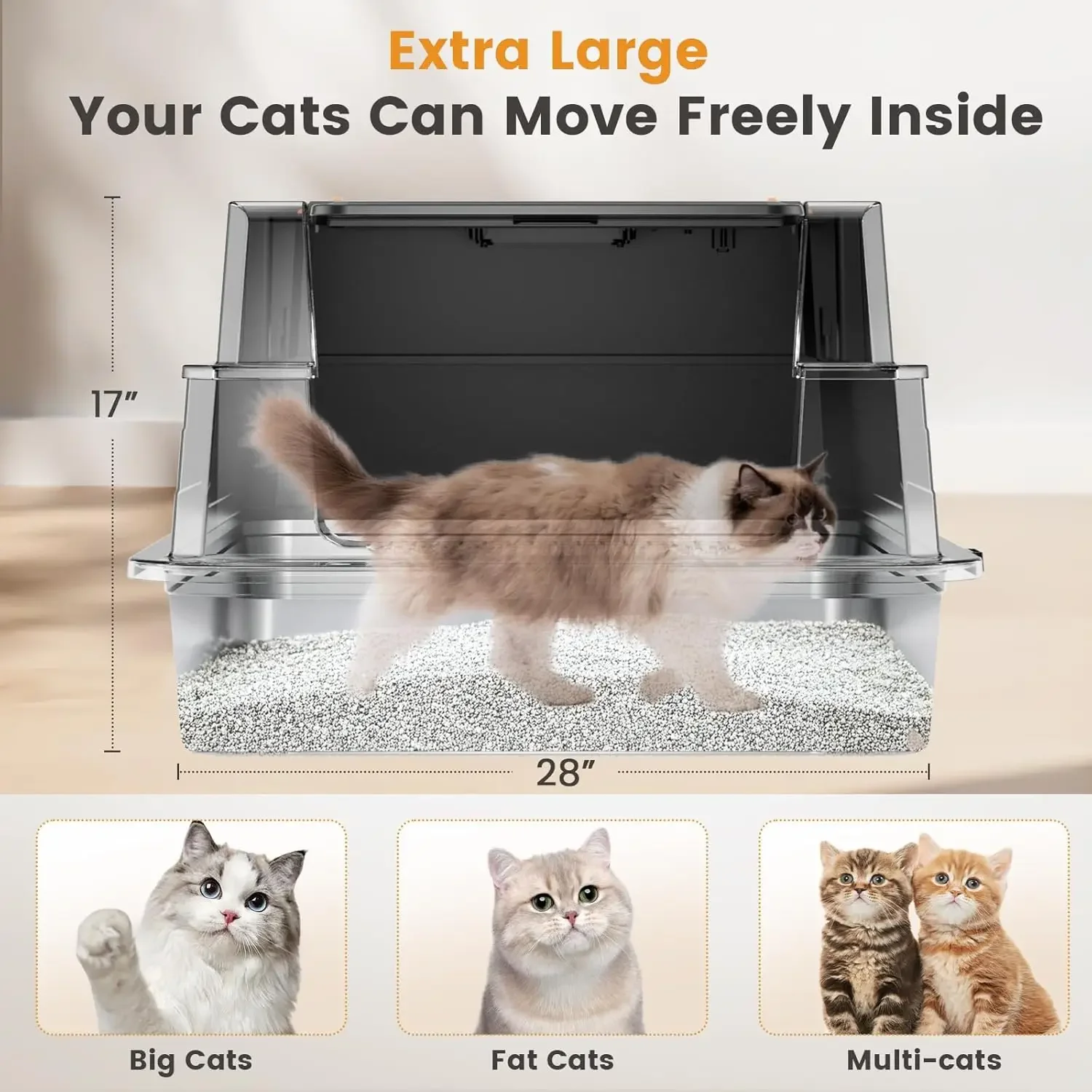 

Enclosed Stainless Steel Litter Box XXXL,Extra Large 28"L x 20" W Metal Litter Box Enclosure with Cover and Foot Pedal and Scoop