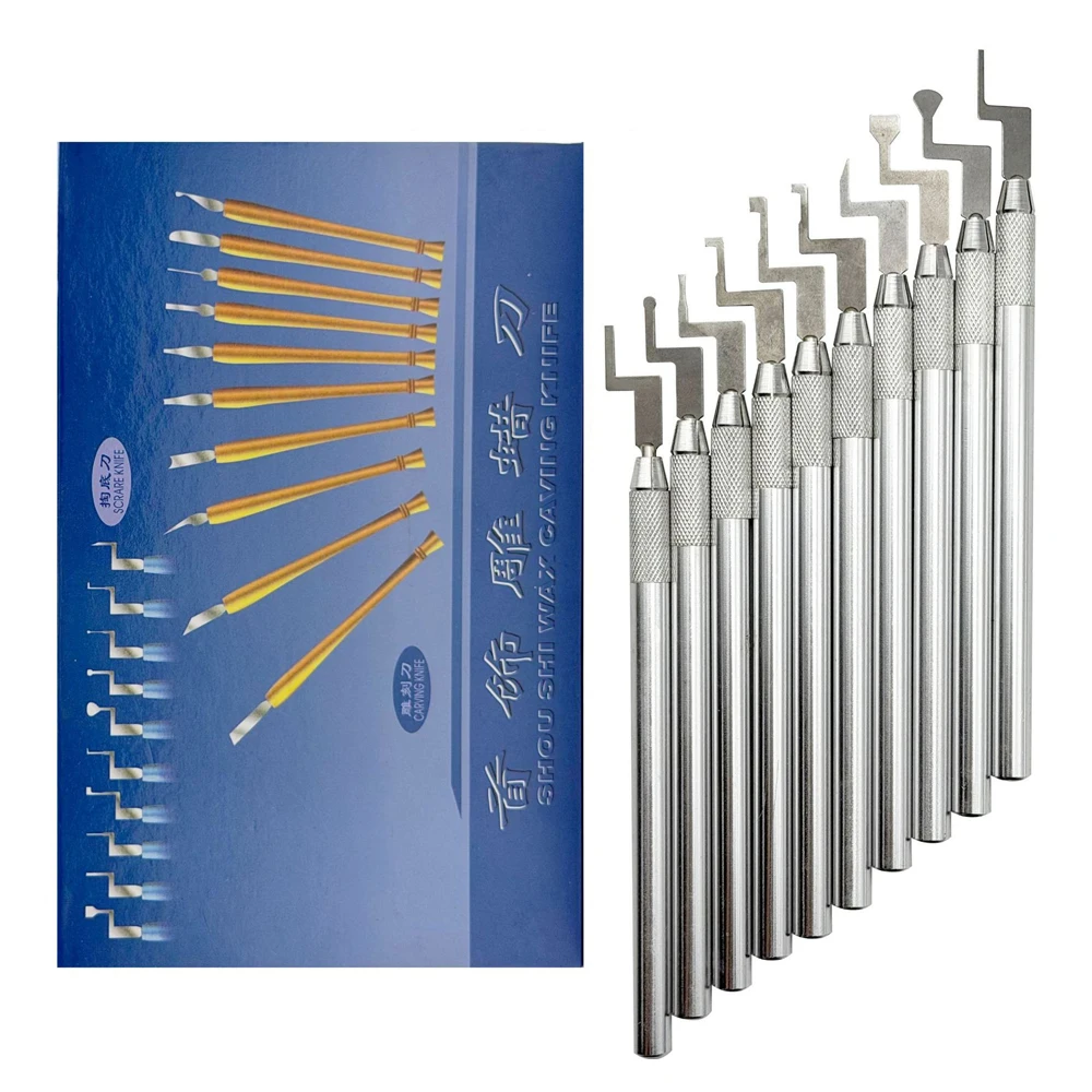 10pcs/set Wax Carving Knife Modeling Scraper Cutter Blade Metal Woodworking DIY Craft Professional Jewelry Tools