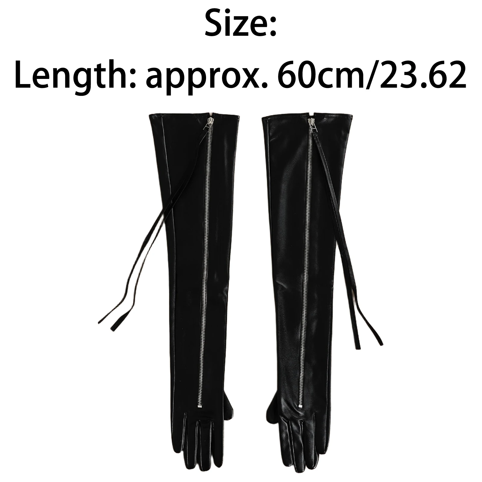 1Pair Women Extended Faux Leather Full Fingers Gloves Zipper Tassels Design Gloves Accessories for Cosplay Costume Nightclub