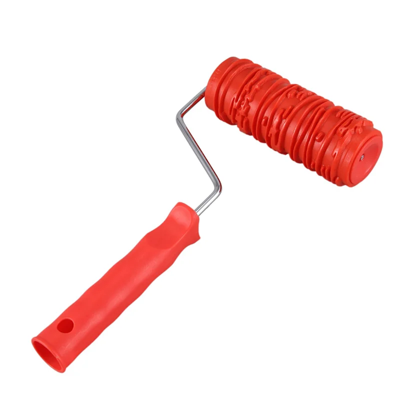 Promotion! 2Pcs 6 Inch Painting Roller With Handle Rubber Wood Pattern Graining Knurling Tool For Wall Decoration Red