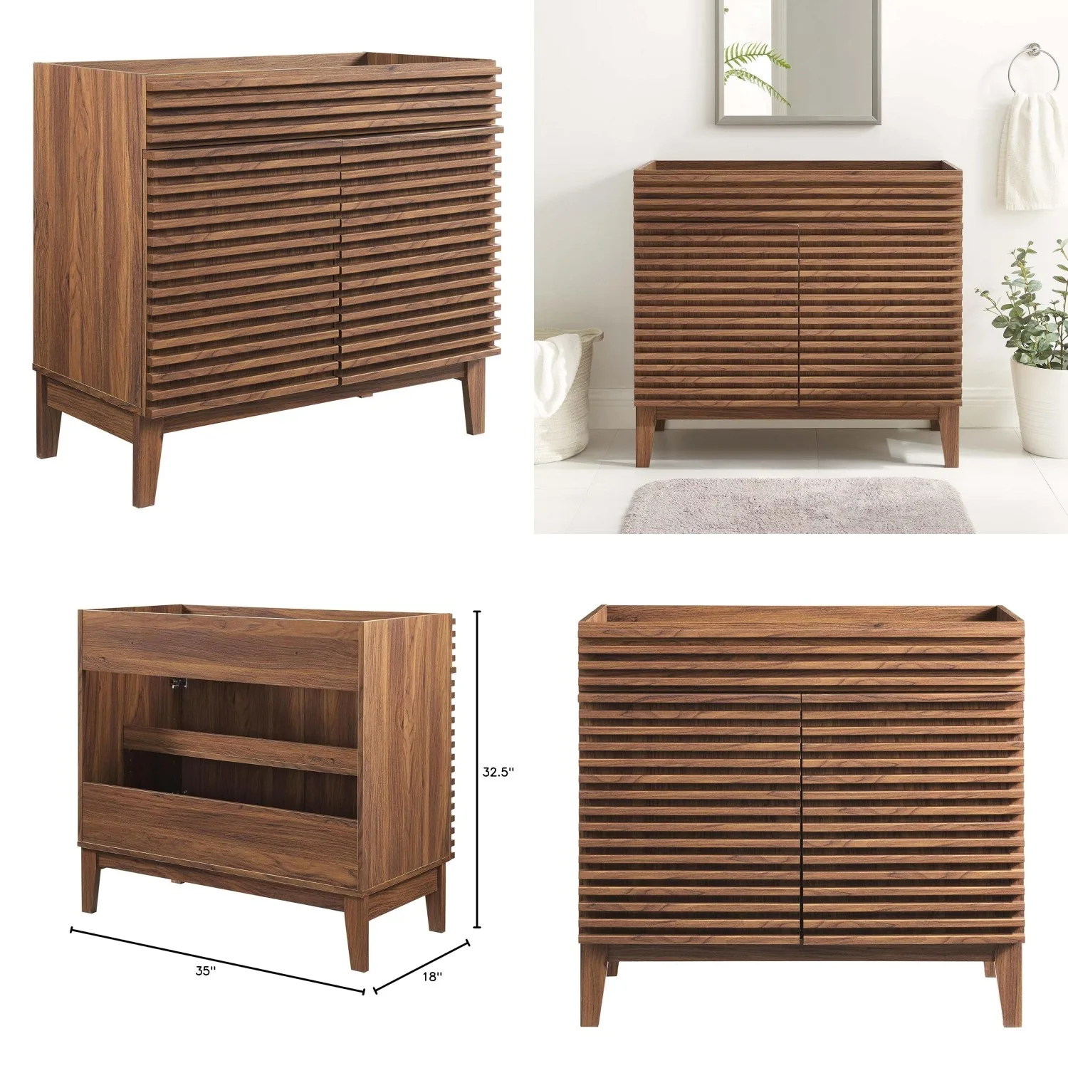 

36in Walnut Bathroom Vanity Cabinet with Storage, Single Sink, Wall Mount, Customized
