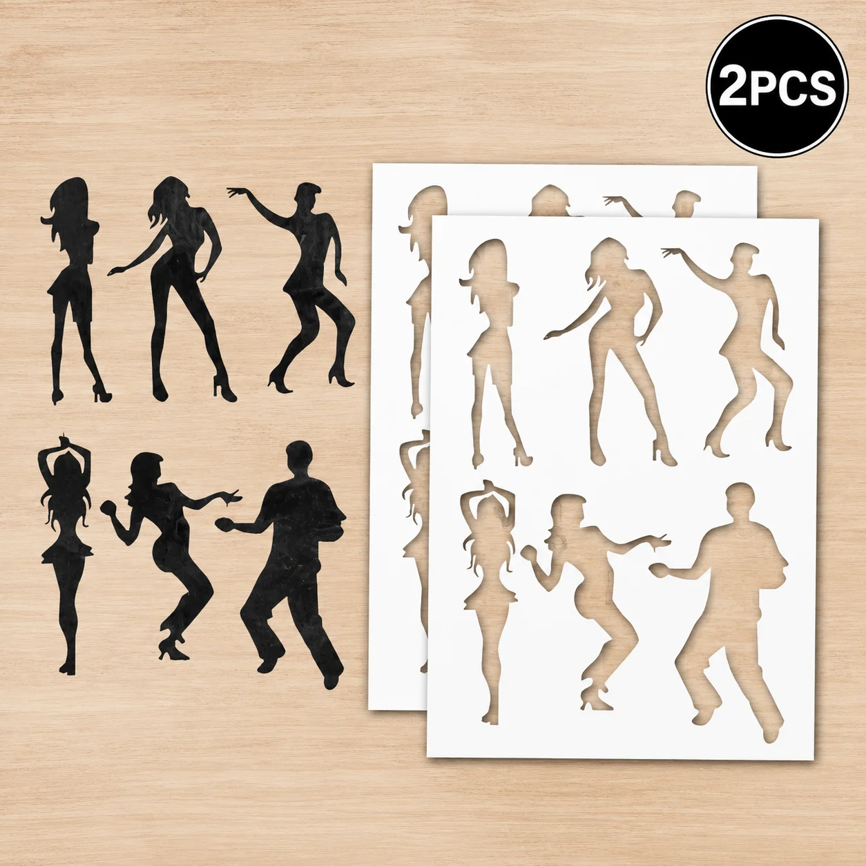 2PCS 8×8inch Dance Silhouette Stencils Reusable DIY Painting Templates for Wall, Wood, Fabric & Party Decor