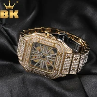 THE BLING KING Iced Out-reloj de cuarzo para hombre, cronógrafo de pulsera automático, esfera cuadrada, marca de lujo, estilo hip hop