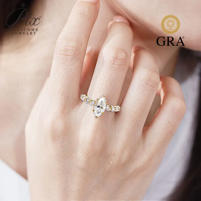 Moissanite Ring 2ct Marquise GRA  D VVS1 925 Sterling Silver Hypoallergenic Fade‑Resistant Wedding Anniversary Jewelry for Women