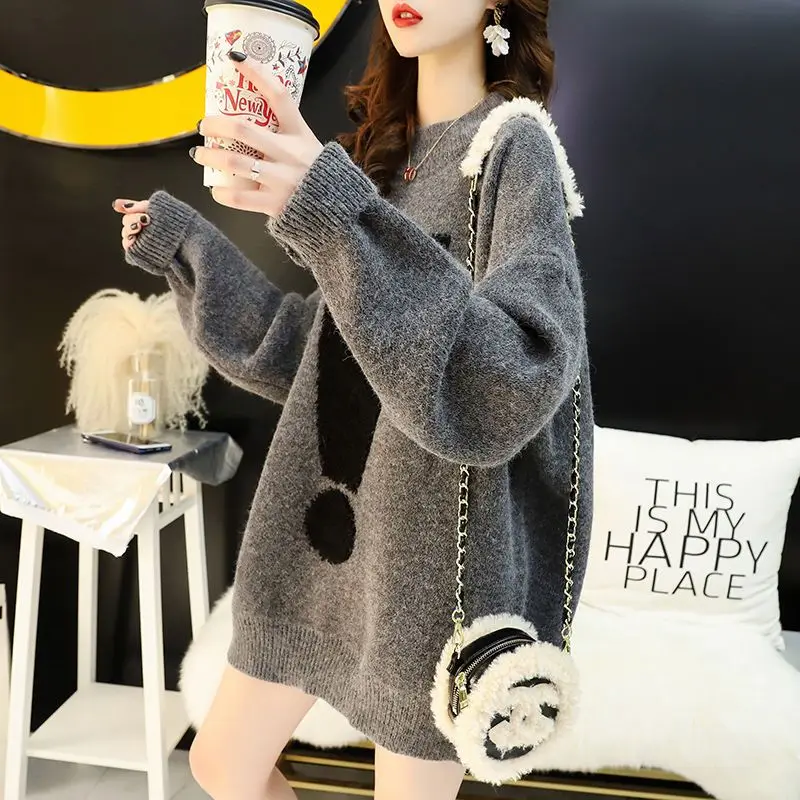 Fashion O-Neck Spliced Loose Casual Sweaters Female Clothing 2023 Winter Oversized Knitted All-match Pullovers Korean Tops