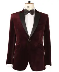 Burgundy Velvet Men's Suit Blazer Velvet Premium One Button Slim Fit Coat Peak Lapel Jacket for Party Prom