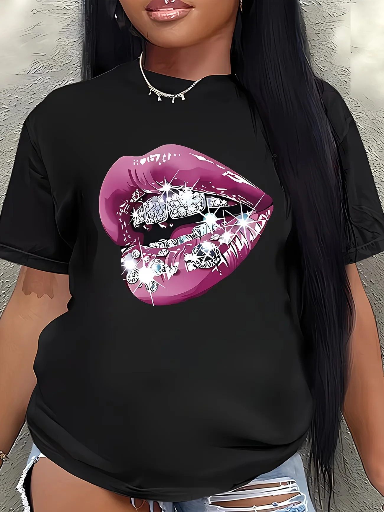 Women Sexy Lips Graphic T-Shirt Summer Fashion Short Sleeve O-Neck Loose Tops Female Casual Streetwear All-match Tee Shirt view 2