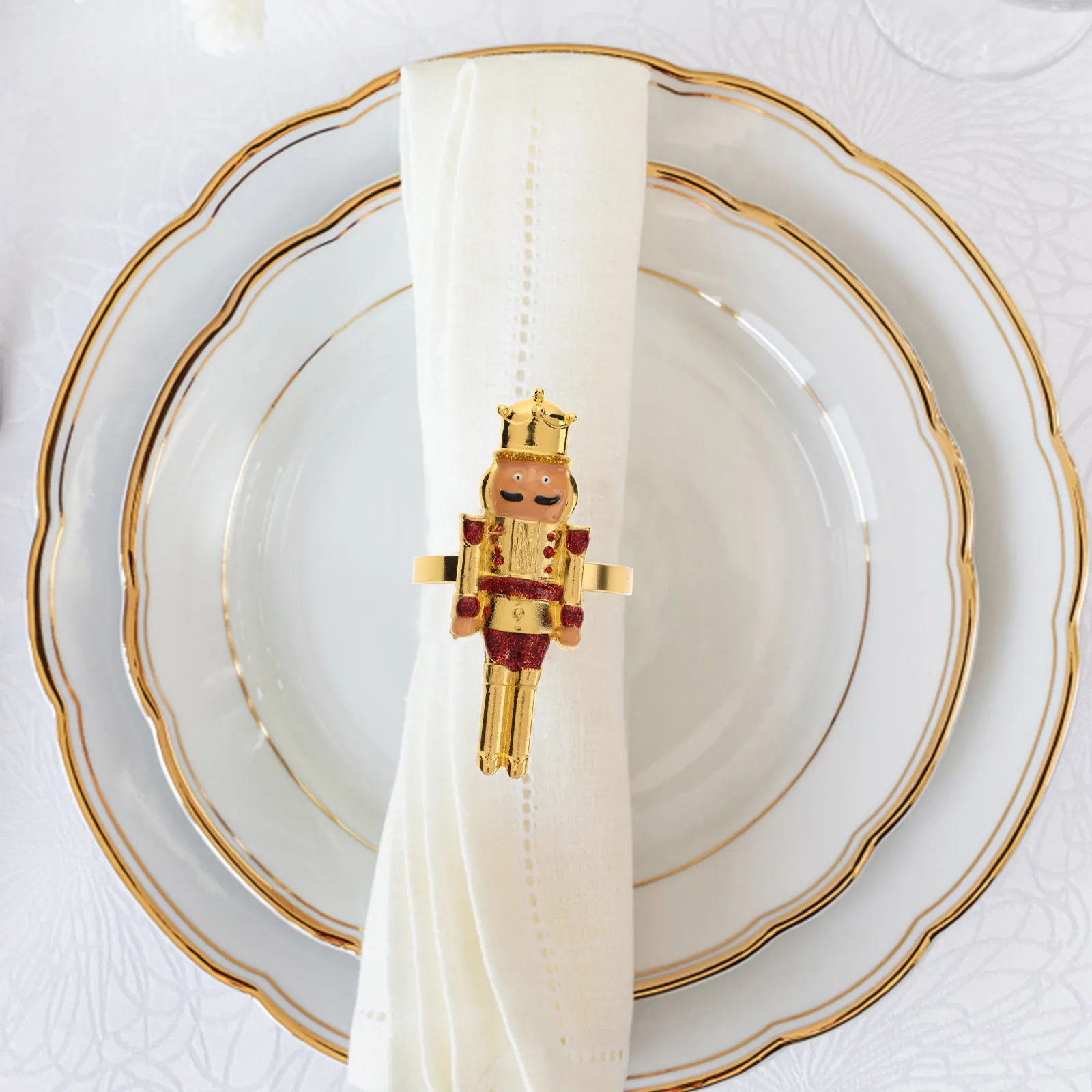 

4pcs Christmas Nutcracker Shaped Ring Alloy Material Sturdy Table Decoration Home Restaurant Use Serviette Buckles