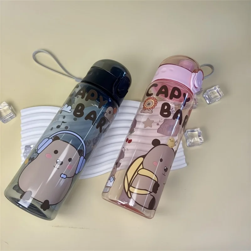 780ml Capybara transparent Cup Cute Cartoon Water Bottle with Carry Strap Leakproof Portable Outdoor Drinking Cup Sports Bottle