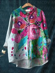 Vintage Lovely Floral Art Print Casual And Linen Shirt