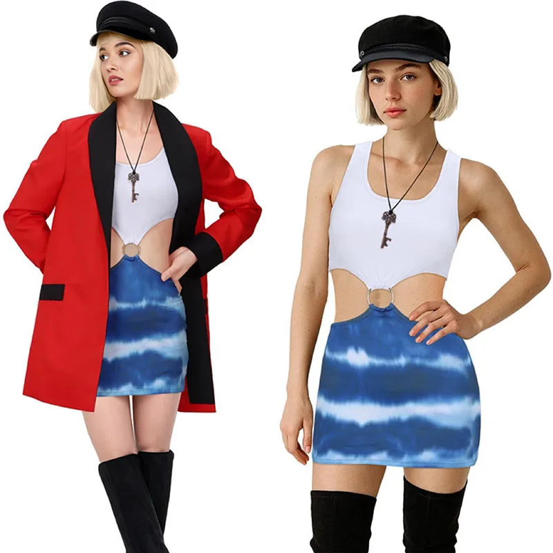 

New Pretty Vivian Cosplay Costume Movie Woman Fantasia Red Coat Jumpsuit Hat Necklace Set Outfits Halloween Party Carnival Suit