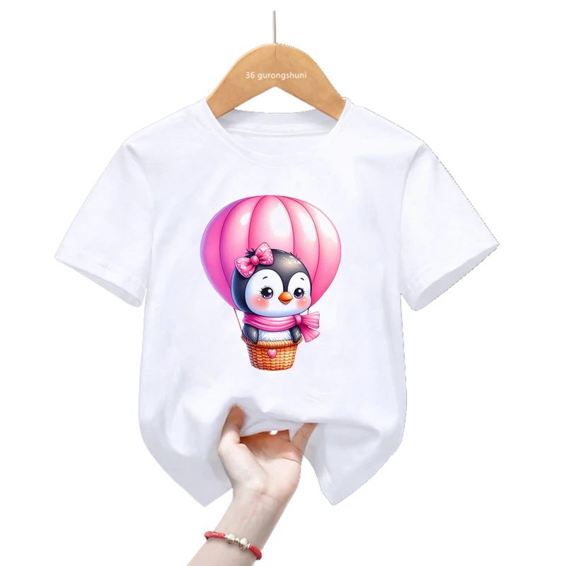 

Kawaii Penguins Love Balloons Printed T Shirt Girls/Boys Funny Kids Clothes Harajuku Tshirt Summer Fashion T-Shirt