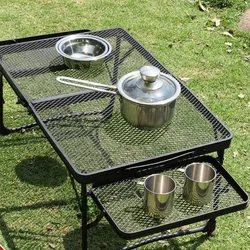 Outdoor Folding Grid Multifunctional Iron Mesh Table Portable Picnic Camping Chair Aluminum Barbecue Grill