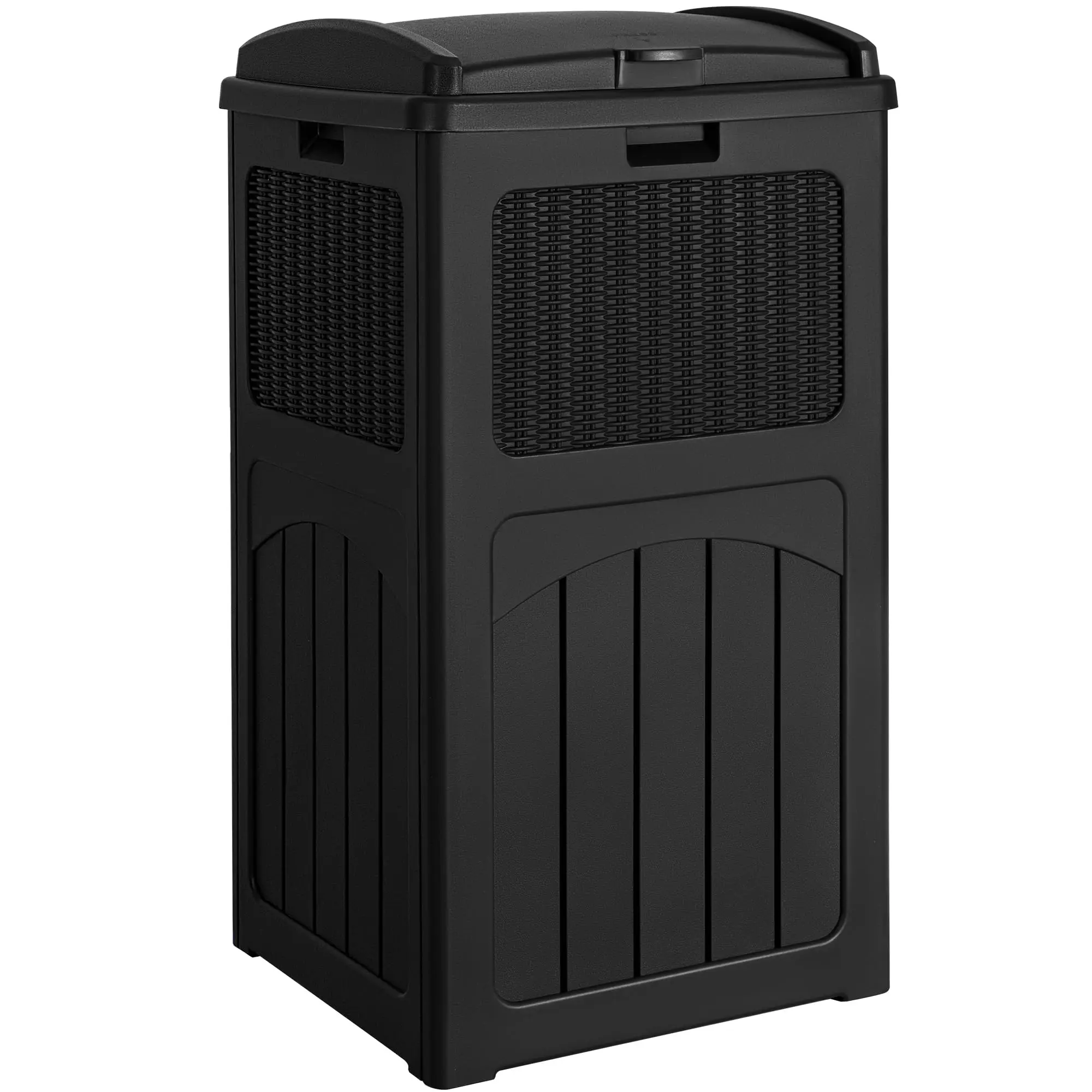 33 Gallon Outdoor Trash Can with Dual Lid, Heavy Duty Garbage Bins Outside, Black