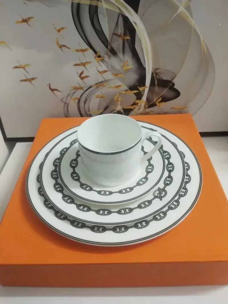 2024 New Coffee Cup Household Bone China Cup and Plate Four Piece Set European Dinner Plate Set Steak Plate Salad Plates