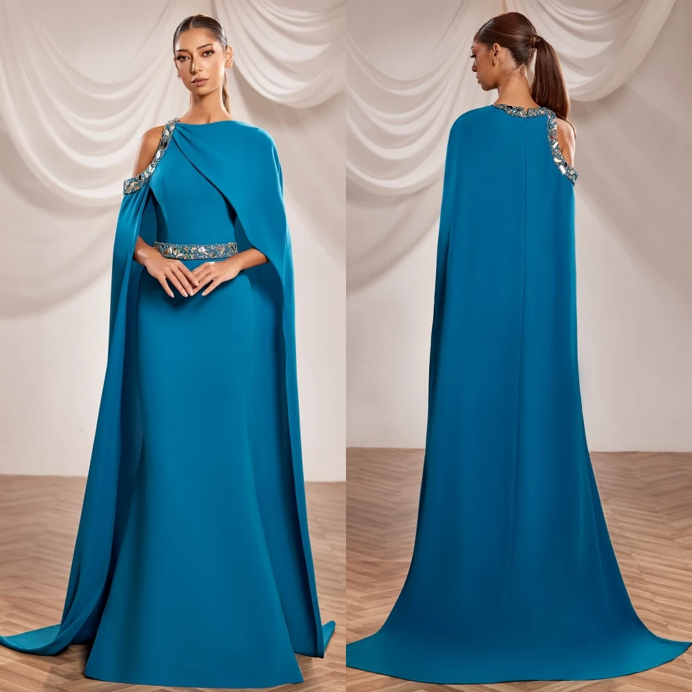 

Индивидуальное джерси с блестящей аппликацией и круглым вырезом, шаль, вечернее платье, длинные платья русалки на заказ, элегантная вечеринка, свадьба