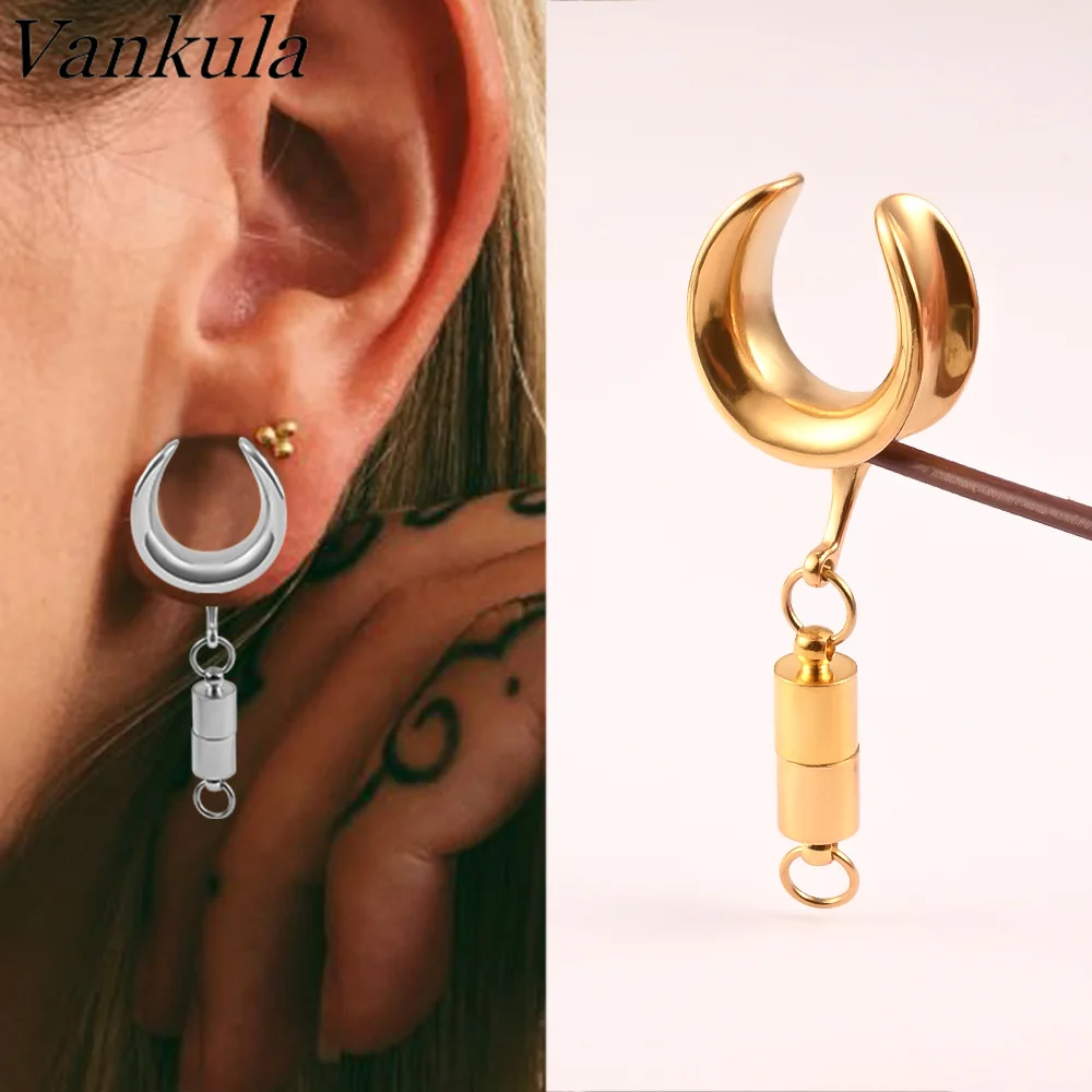 Vankula 6-25mm Stainless Steel Dangle Saddle DIY Ear Tunnel Plug Expander Stretchers Gauges Earrings Piercing Body Jewelry