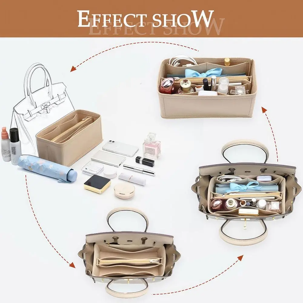 Multi-Pocket Bag Organizer for Birkin25/30/35 Inner Bag Storage Bag Felt Handbag Insert Bag Liner Bag