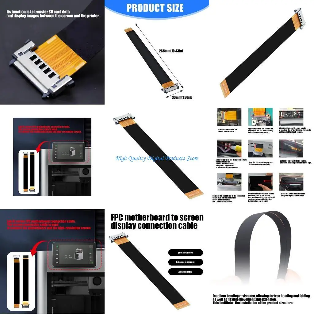 

U2JE 33x265mm Flexbile Cable FPC Motherboard to Monitor Connection Cable Replacement for X1C 3D Printer Assembly Accessories