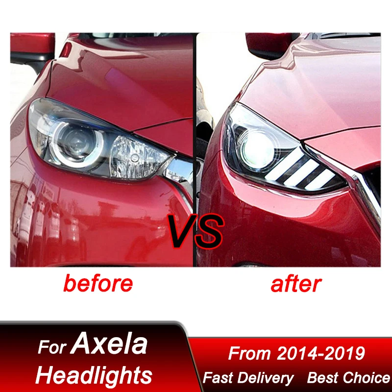 Car Headlights For Mazda 3 Alexa 2014-2019 Mustang style Headlamp Assembly Upgrade High Configure Projector Lens Accessories Kit