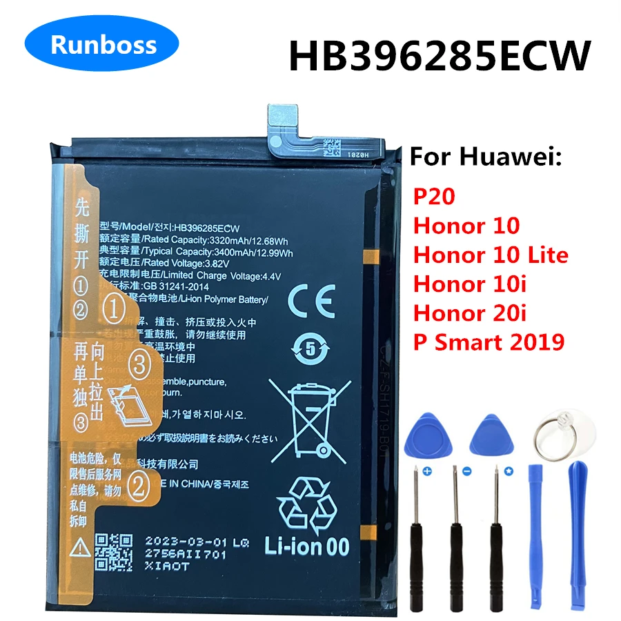 New HB396285ECW 3320mAh Battery for Huawei P20,Honor 10 Lite,10i,20i,P Smart 2019,COL-AL00,COL-AL10,COL-TL00,COL-TL10,COL-L29