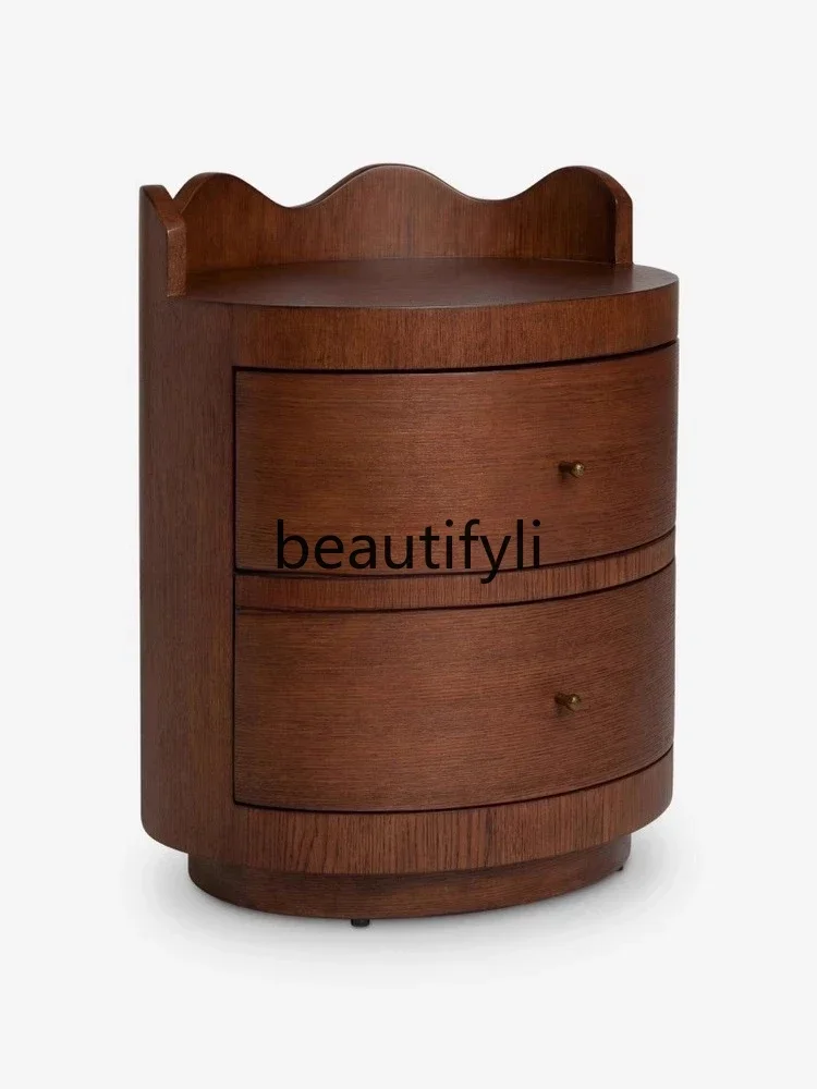 Solid wood little prince bedside table retro wavy storage locker