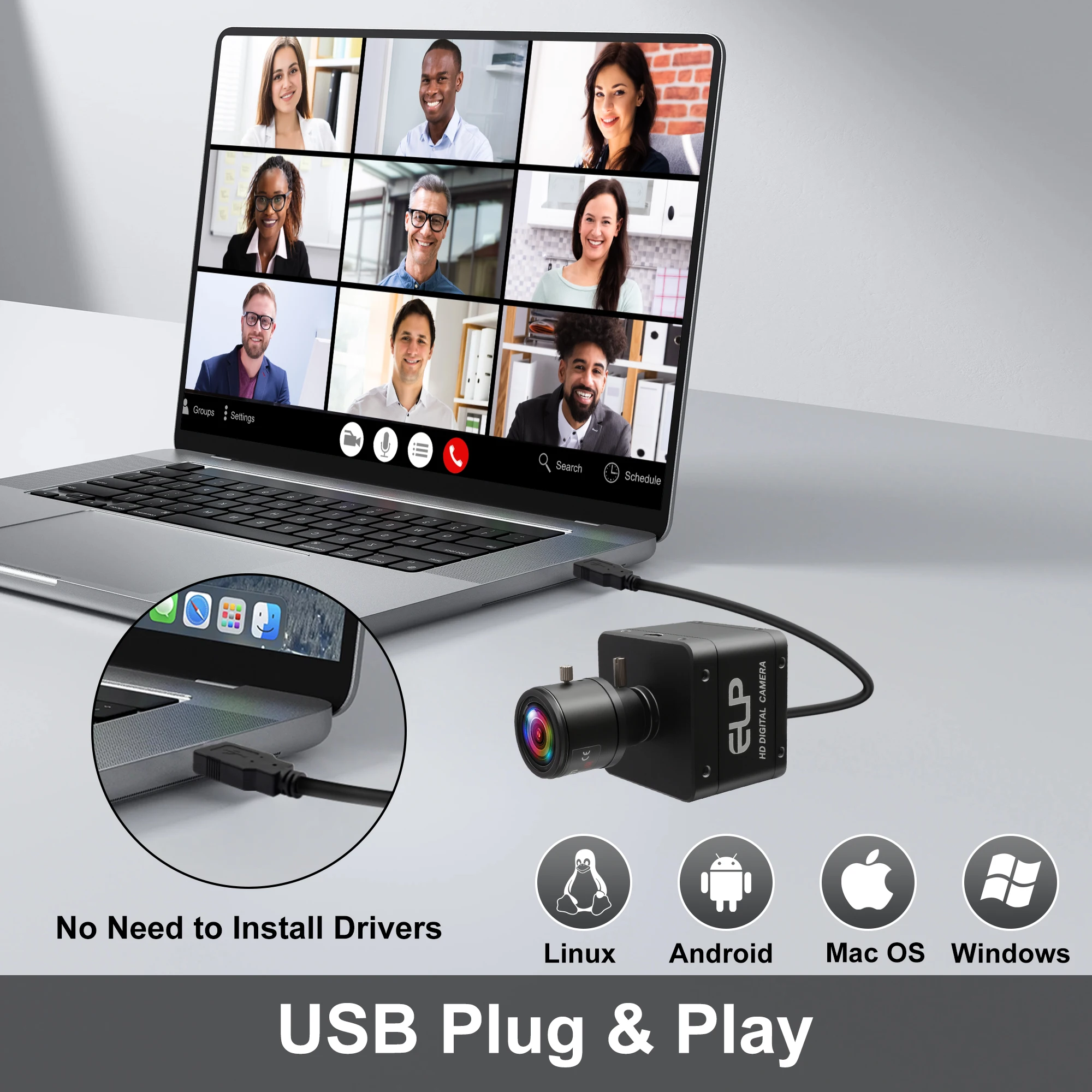 ELP AR0234 Global Shutter USB Camera 1200P 1080P 120fps 2.8-12 Zoom Lens High Speed Webcam UVC Plug&Play for PC Laptop RPi