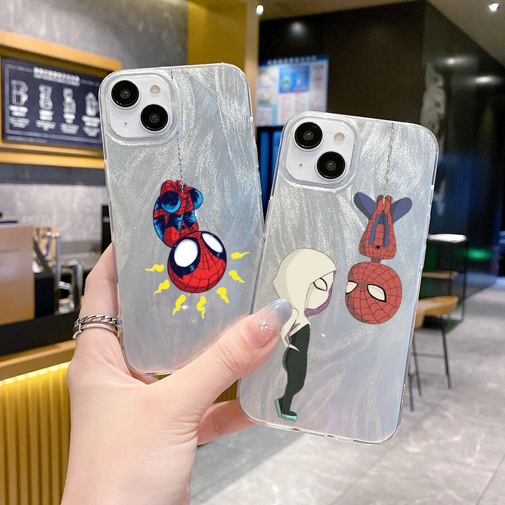 Cartoon Spider-Man Marvel Clear Feather Laser Phone Case FOR VIVO Y12 Y11 Y10 Y5 Y3 Y2 Y01 T A S1 V25 V21E V29 E LITE S 5G