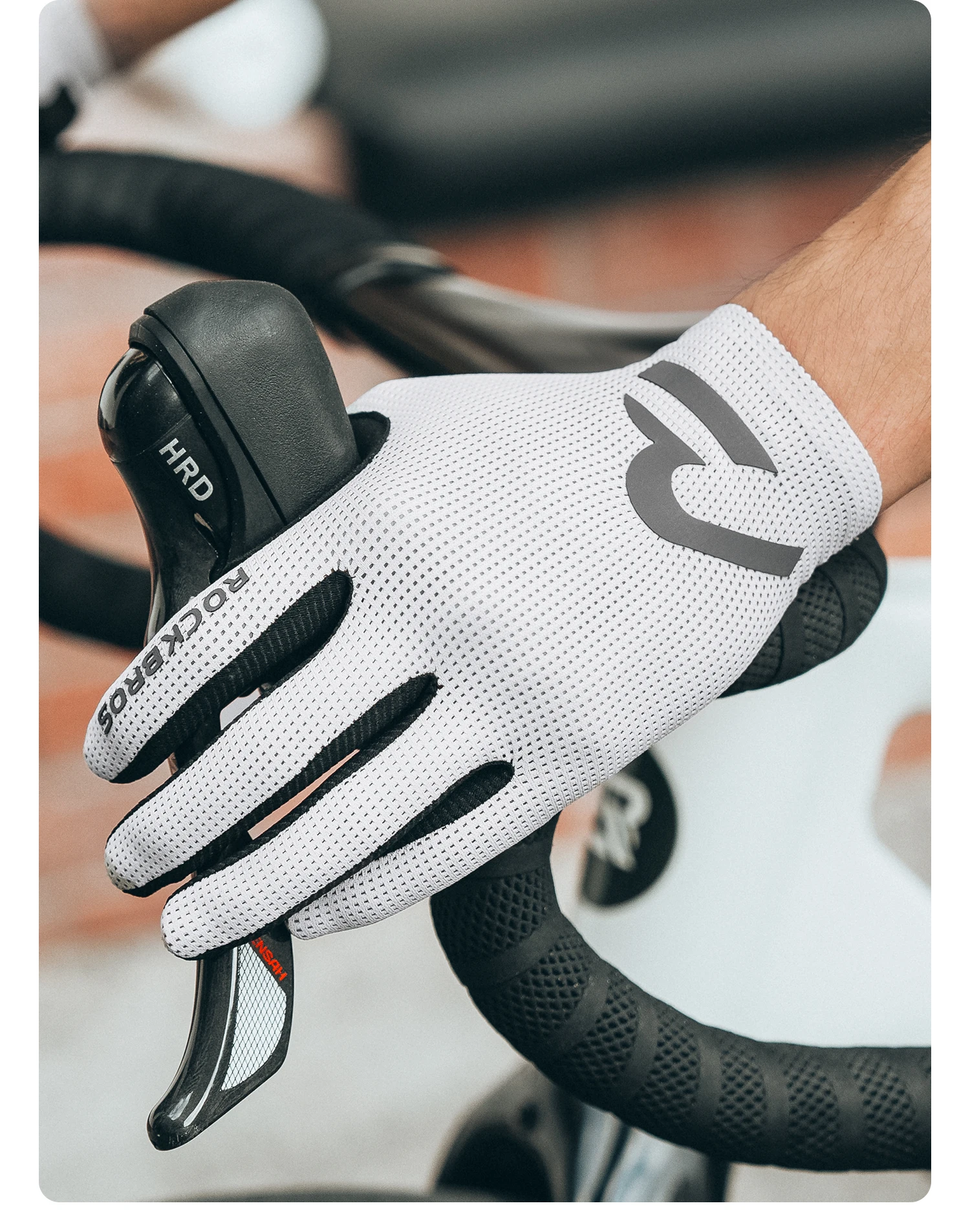 ROCKBROS Fahrradhandschuhe mit Vollfingerbedeckung, Touchscreen-fähig, Atmungsaktiv, Rutschfest, Stoßdämpfende Handflächenpolsterung – Detail 12