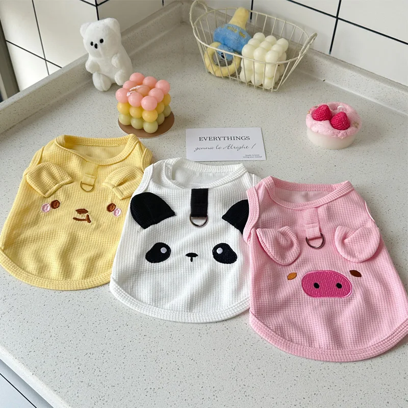 Animal Embroidery Dog Vest Fashion Thin Dog Clothes Summer Puppy Pullovers Soft Waffle Cat Shirt Pet Vest Bichon Poodle Costume view 3