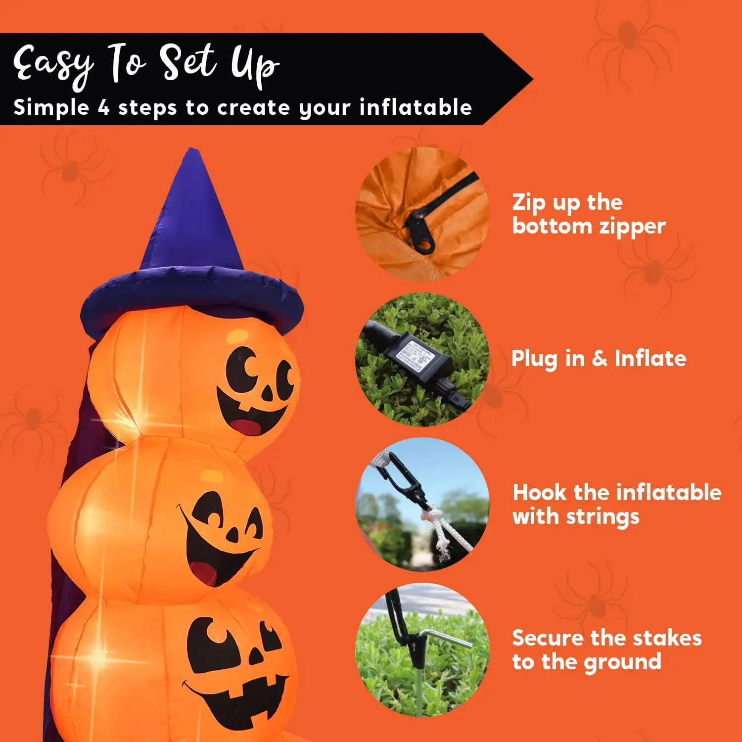 Joyfy 6 FT Gonfiabili di Halloween Zucche impilate con LED incorporati per portico Decorazioni di zucca di Halloween Decorazioni da giardino gonfiabili