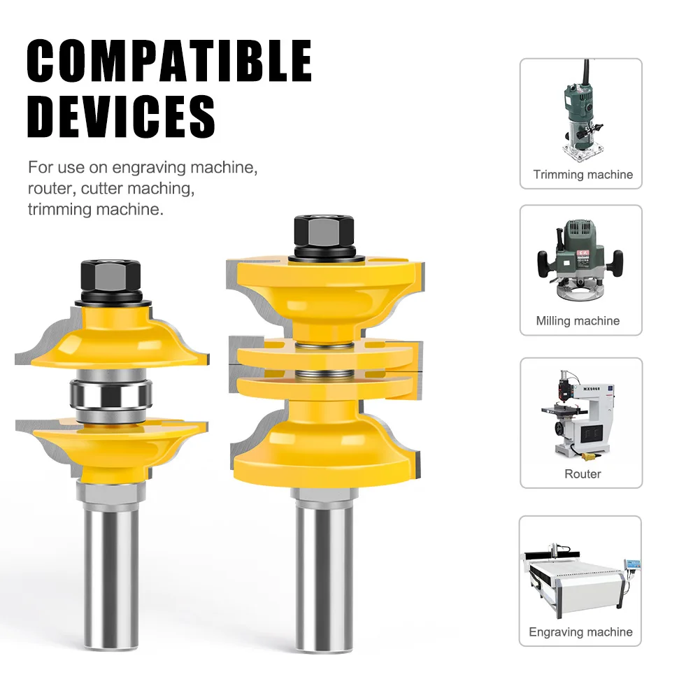 2PCS 1/2" 12.7MM 12MM Shank Milling Cutter Wood Carving Entry & Interior Door Ogee Router Bit Matched Wood Woodworking Machine