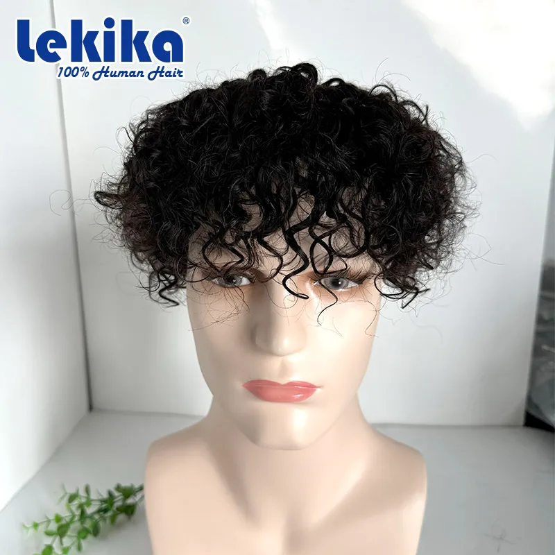 Water Curly 20mm Toupee For Men Mono Male Hair Prosthesis Natural Human Hair Men's Wig Exhuast Systems Men Wig Systems Men's Wig