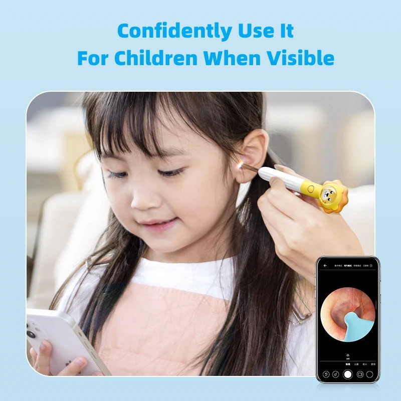 Ear Cleaner Q3 Visual In Ear Wax Remover Wireless Otoscope Camera Cartoon Lion Cleaning Kit Tool Ear Stick Child Health Care