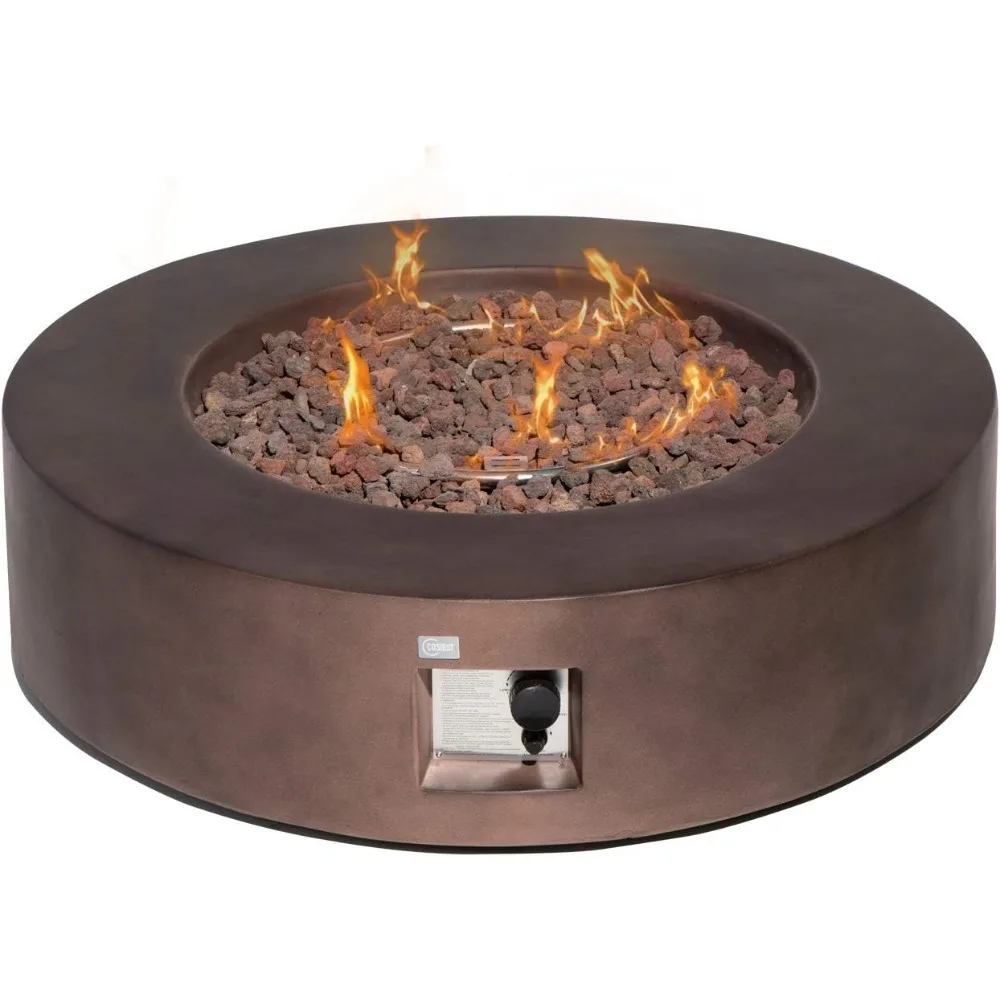 

Outdoor Propane Fire Pit Coffee Table w Dark Bronze 40.5-inch Round Base Patio Heater, 50,000 BTU Stainless Steel Burner