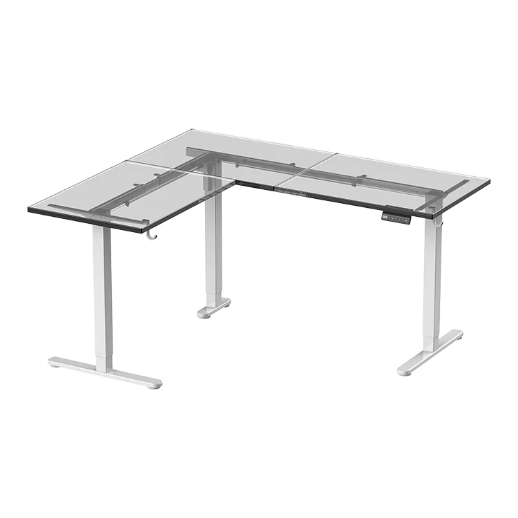 Electric 73-116cm Height Adjustable Corner L Shape Smart Desk Metal Tempered Glass Gaming Desk with Silent Memory Motor