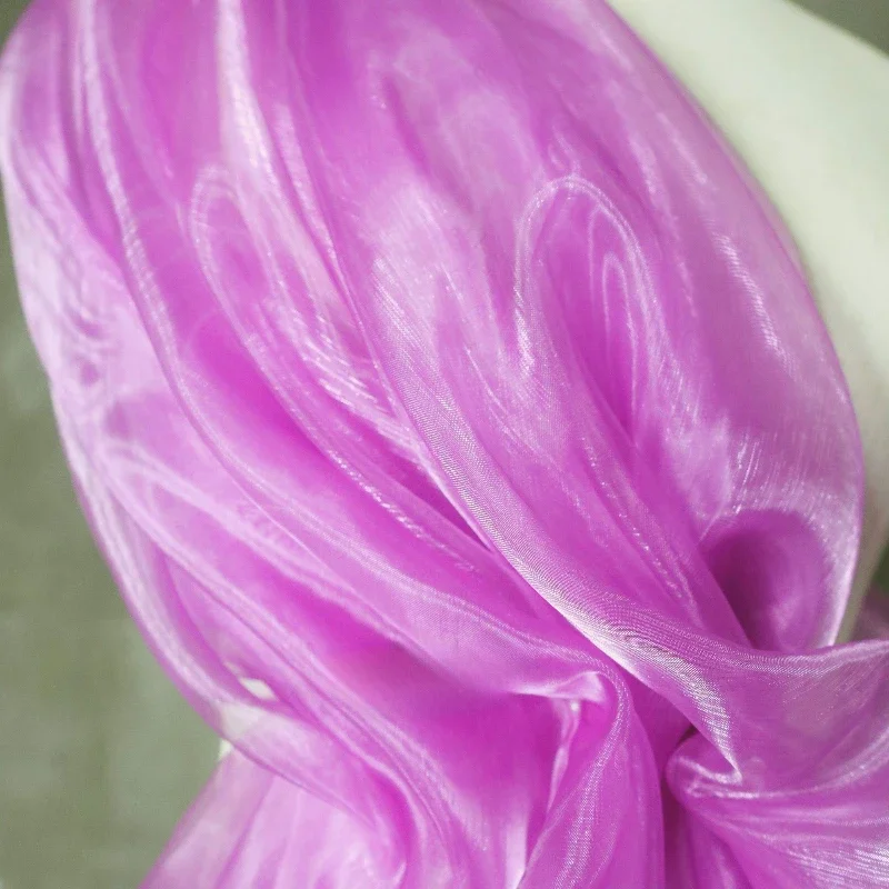 Sauce Purple Glass Yarn Fabric Pearlescent Fully Transparent National Style Delicate Soft Thin Organza Retro Fabric