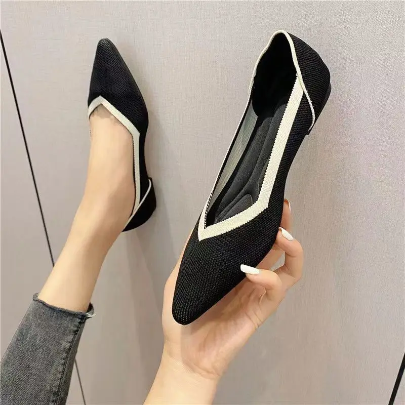 2023 new women\'s shoes spring and autumn flat shoes fashion casual women\'s flat shoes pointed knitting elastic comfortable shoes